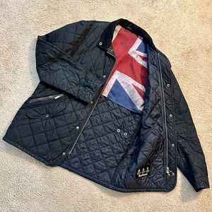 Barbour Chelsea Union Jack Sportquilt Quilted Black Jacket, Medium